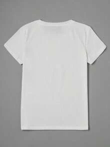 Camiseta blanca de mujer de talla grande, 100% algodón, con emocionante estampado gráfico de calavera, camiseta de manga corta con cuello redondo casual y cómoda, ropa de primavera y verano, adecuada para cualquier ocasión, color sólido, casual, uso diario. - Blanco - Ver 4