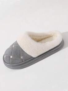 New Plush Slippers With Thick Sole, Warm & Anti-Slip, Autumn/Winter Fluffy Slippers For Women & Men - Grey - View 5