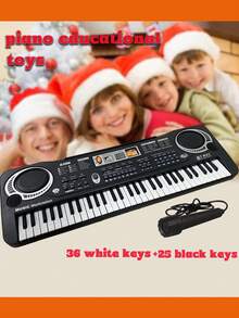 61键电子钢琴，带麦克风和USB接口，1.2厘米琴键尺寸，适合3岁以上儿童的入门级键盘，男孩女孩皆宜的音乐玩具，绝佳的圣诞节或生日礼物，61键黑色数码钢琴，适合早期学习，送给小音乐家的惊喜礼物