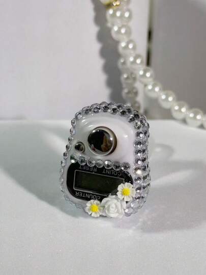 Cute Floral Rhinestone Mini Portable Digital Counter, Adjustable Tension Meter, Convenient Manual Press Counting, Multiple Colors Available, Suitable For Outdoor Sports, Recitation, Prayer Counting, Lightweight And Portable, Versatile Usage Scenarios, Mini Counter For Sports/Training/Prayer