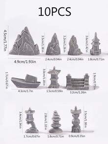 Acessórios de Bonsai de Estilo Chinês Artístico para Paisagismo de Jardim, Decoração de Paisagem de Jardim com Pato e Água, Simulação de Micro Paisagem com Montanha, Pavilhão, Ponte e Cenário de Água em Resina