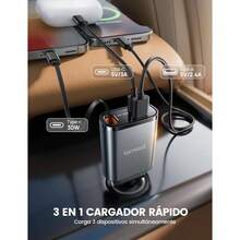 3 in 1 Retrctil Cargador para Auto - Compacto 57W Cargador para Carro Carga Rpida with Tipo CUSB CUSB A, 12V24V Socket 1615, S25S24 Ultra, Android - MX - Ver 4