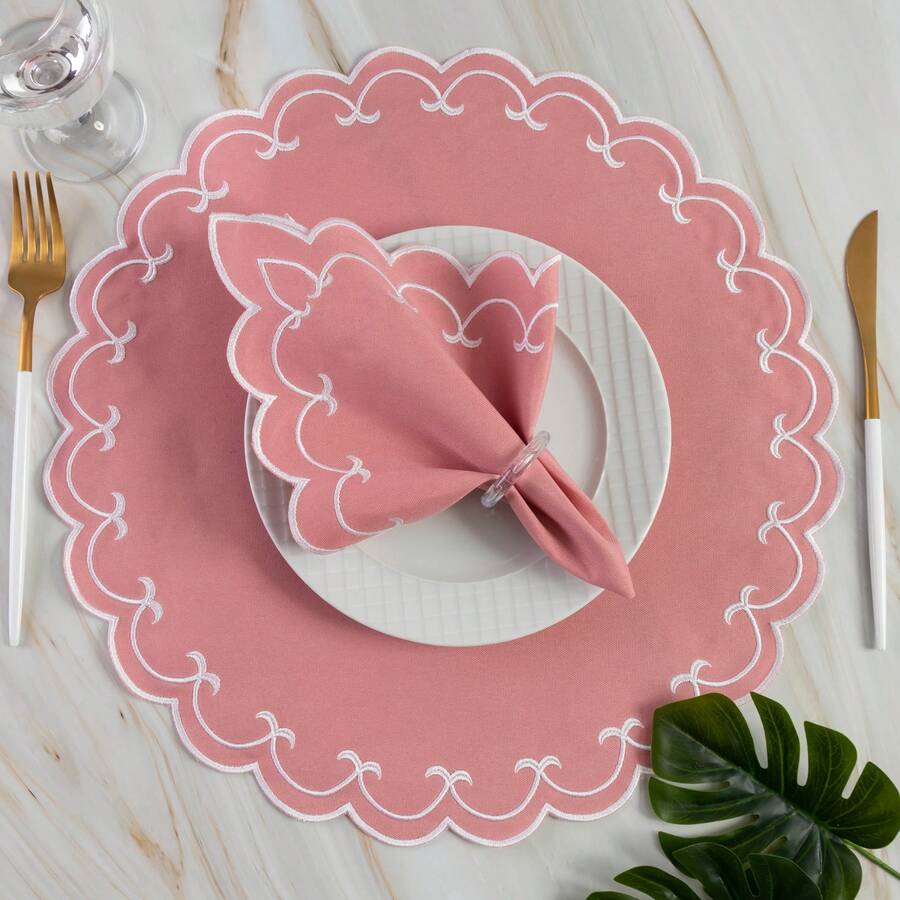 Placemat Kit, Embroidered Placemat, Round/Rectangular Table Placemat And Napkins - 斯巴達玫瑰 - 查看 1