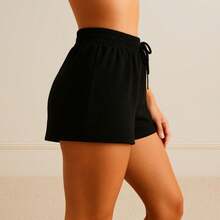 Women's Casual Basic Printed New York Sweatshirt Shorts - 黑色 - 查看 4