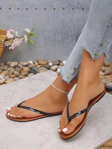 1 Par de Chinelos Femininos com Tira em V com Strass, Estampa de Letra com Sola de Madeira Macia, Design Antiderrapante e Resistente ao Desgaste, Estilo de Praia de Férias, Adequado para Férias e Uso Diário