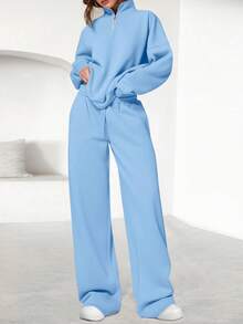 Womens Casual 2 Piece Sets Fall Outfits Quarter Zip Sweatshirts Straight Leg Pants Sweatsuits Tracksuit Valentine Vacation Spring Clothes For Women