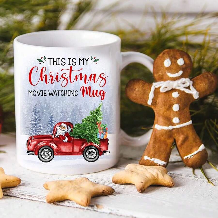 1 cană cu tematică de Crăciun, aceasta este cana mea de Crăciun cu filmul vizionând. Cadouri de Crăciun, cană amuzantă cu cacao și cafea. Cană vintage drăguță pentru iubitorii de filme, cadou de Crăciun pentru prietenii de iarnă. - Multicolor - Vizualizare 1