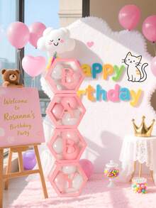 粉色透明字母婴儿淋浴盒生日婚礼定制名字气球盒、生日派对装饰、性别揭示装饰、圣诞装饰大透明盒、生日装饰背景、节日派对装饰、家居装饰、壁炉装饰、婴儿淋浴盒、背景摄影道具 - 彩色 - 查看 8
