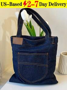Women's Shoulder Bag, Vintage Y2K Oversized Lightweight Outdoor Bag, Portable Summer Travel Shopping Bag, Casual College Style Square Tote, Literary Student Bag, Ideal For Books, Shopping And School - 彩色 - 查看 11