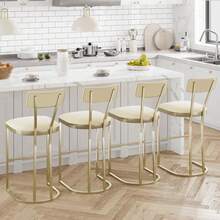 mteryoing Home Counter Height Bar Stools, Kitchen Breakfast Bar Stools With With Armless Design, Modern Pub Chairs With Upholstered And Metal Legs For Home Bar Dining Room, Set Of 2 - Vàng-4 CÁI - Xem 1