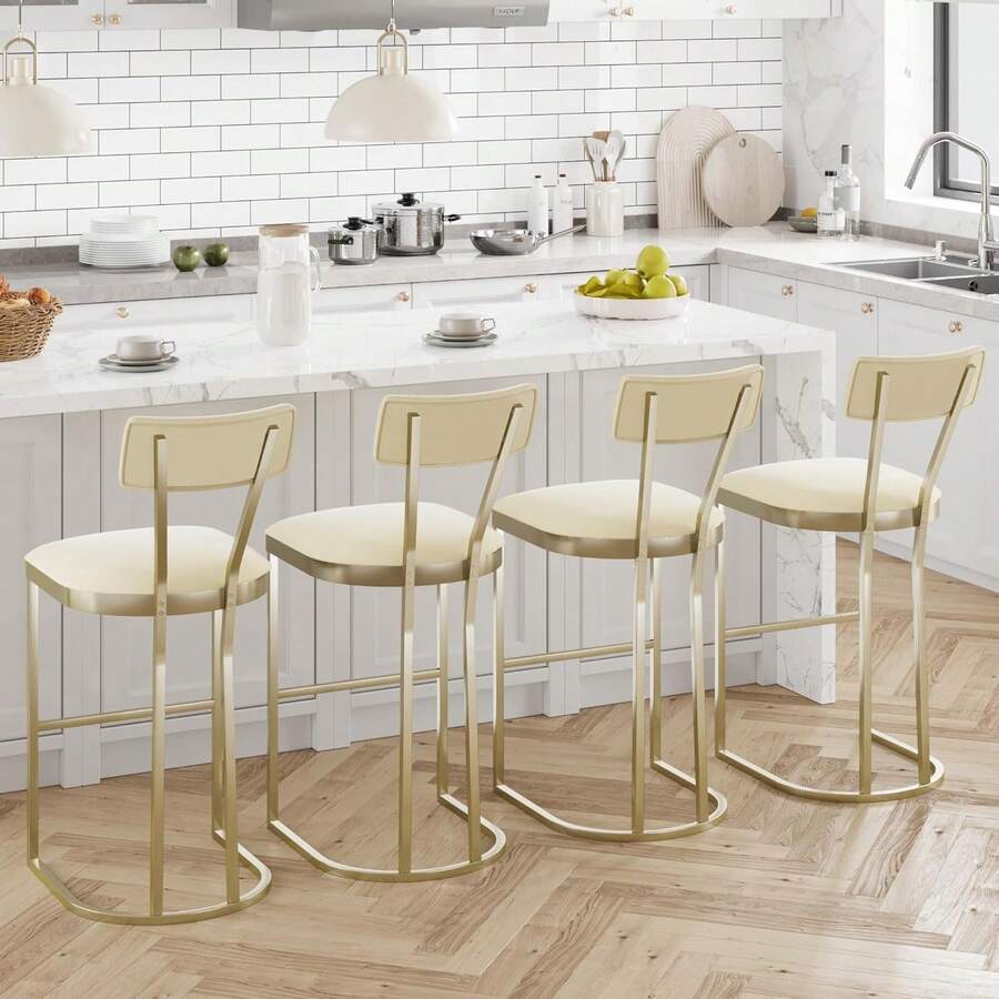 mteryoing Home Counter Height Bar Stools, Kitchen Breakfast Bar Stools With With Armless Design, Modern Pub Chairs With Upholstered And Metal Legs For Home Bar Dining Room, Set Of 2 - Vàng-4 CÁI - Xem 1