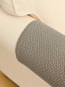 2pcs Khaki Solid Striped Sofa Armrest Covers, Classic Minimalist Design, High Elasticity Dust-Proof Sofa Armrest Protectors, Anti-Cat Claw, Removable And Washable, Suitable For Living Room, Study, Bedroom Sofa Armrests, Black, Light Gray, Beige (4 Clips Included)