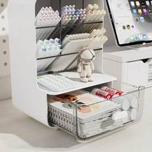 1pc Desktop Slanted Pen Holder, Student Desk Stationery Storage Box, Multi-Functional Home Student Desktop Organizer, Pen Jar - Multicolor - View 6