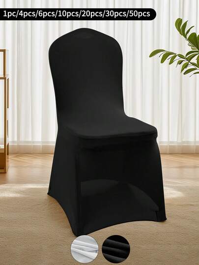 1pc/4pcs/6pcs/10pcs Black Milk Silk Square Chair Covers, Classic Minimalist Design, High Stretch Solid Color Banquet Chair Dust Covers, Removable And Washable, Suitable For Dining Room, Living Room, Kitchen, Hotel, Banquet Chair Protector Covers, Autumn Decor, Room Decor, Back To School, School Supplies
