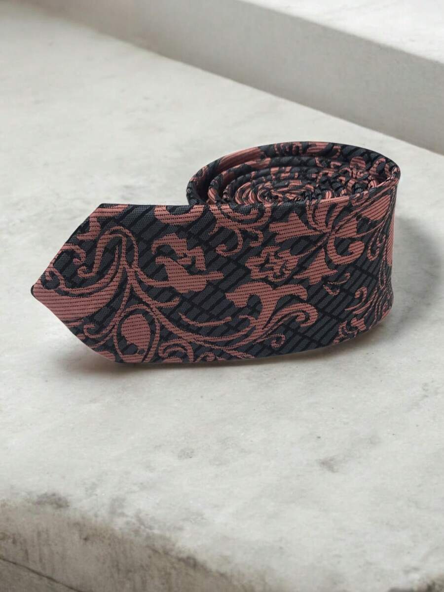 Luxury Men's Skinny Ties Polyester Silk Solid Polka Dot Striped Check Skinny Jacquard Groomsman Tie - 粉色 - 查看 1