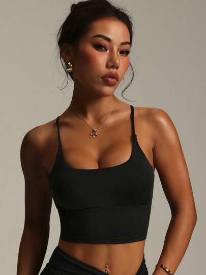 Zwart Wireless Criss Cross Strap able Knit Sports BH