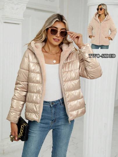 Casaco casual feminino Giolshon com chapéu e jaqueta de plumas, confortável para o dia a dia e para o deslocamento diário, adequado tanto para o outono quanto para o inverno