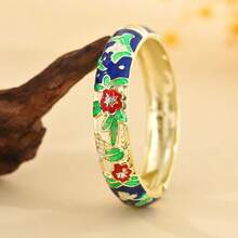 1 pieza Nuevo brazalete de estilo bohemio de moda con esmalte de flor enchapado en oro, adecuado para joyería de mujeres y niñas