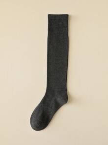 1双女士秋季过膝袜，高筒防滑修身纯色小腿袜，舒适袜子