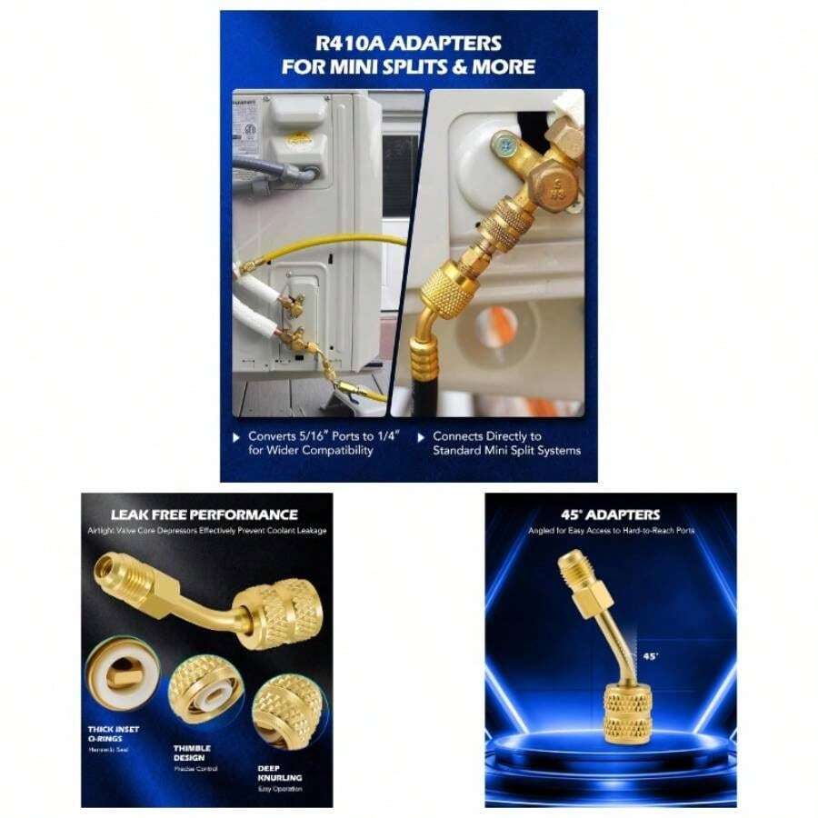 R410a Adapter, 516 Female To 14 Male Conditioner Hose Connectors R410a Refrigerant Split HVAC Recharging More, Set Of 4 Angled Adapters