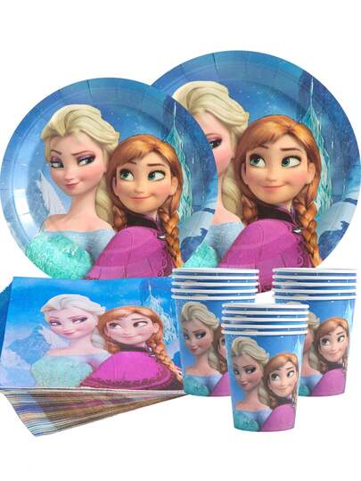 Disney Suministros para fiesta de princesas Elsa y Anna, platos, vasos, servilletas de papel desechables de 7/9 pulgadas, decoraciones de fiesta, vajilla desechable, fiesta de cumpleaños, decoraciones de celebración, regalo
