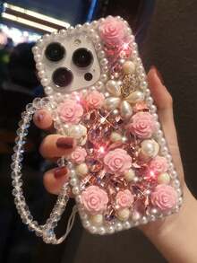 兼容 16 Pro Max 新版手机壳，15 Pro 水钻水晶宝石 16 手链保护套，14 Pro 奢华玫瑰挂饰 14 Plus 优雅女款设计防水防震防摔防刮
