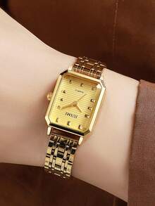 1件时尚新款方形表盘钻石刻度女士钢带石英表，Xilu；适合日常搭配、生日、周年纪念、万圣节、晋升及其他节日礼物；无礼盒。 - 彩色 - 查看 2