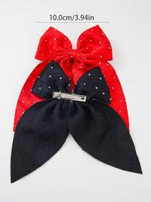 6pcs/Set Girls/Teens Rhinestone Bow Asymmetrical Textured Fabric Hair Clips, Pink/Red/Black, Daily Use Hair Accessories - Multicolor - View 8