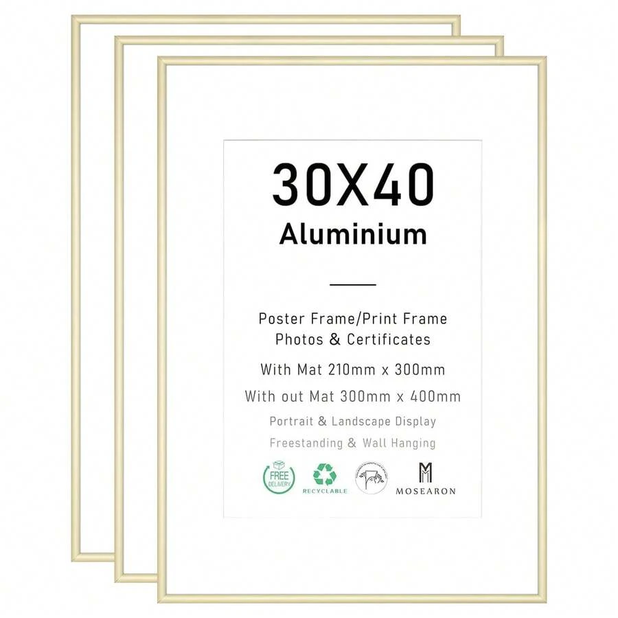 2/3pcs 12x16in/30x40cm Gold Aluminum Alloy Photo Frames, A3/A4 Modern Home Decor Art Frames, Minimalist Stylish Gold Aluminum Alloy Decorative Frames