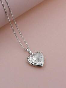 New Nordic Style Retro Lace Hollow Heart Ribbon Photo Locket Pendant Photo Necklace Copper Album Box Necklace - one-size - View 4