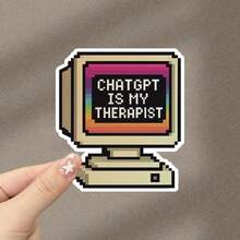 復古 Chat GPT Is My Therapist 乙烯基貼紙 - 幽默 AI 心理治療貼紙，心理健康意識，防水耐用，適用於筆記本電腦、汽車、平板電腦及更多學校用品 - 彩色 - 查看 3