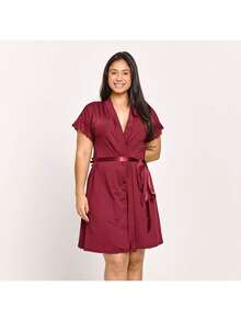 Hoby Robe Microfiber Luxury Sensual Comfort Hobby Bathrobe Honeymoon Nightwear | 811 - 酒紅色 - 查看 4