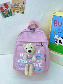 Women's Backpack Random Shipment Model Small Girl With Teddy Bear Decoration Cute Casual Backpack - 淡紫色 - 查看 2