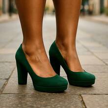 Women's Thick Sole Pointed Toe Solid Color Commuting Party Fashion High Heels - Green - View 2