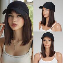 8/10/18英寸棒球帽假发接发可调节帽子附加卷发波浪合成假发女士