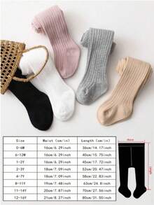 5双纯色竖条纹棉质连裤袜/打底裤，适合女婴，糖果色 - 彩色 - 查看 4