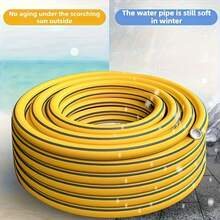 黄色高压清洗机软管套装，PVC 圆形软管（197 英寸/393 英寸/787 英寸/1181 英寸），带 5 个快速接头，适用于户外浇水、车辆清洁、家居清洁和鱼缸泵的粗花园水管