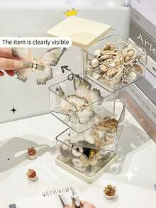 1pc Children's Room Rotating Desktop Storage Box, 2-Layer 3-Compartment Dust-Proof Hair Clip Organizer