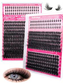 276/252 件独立睫毛簇 60D/80D D 卷曲 10-18 毫米 DIY 单根睫毛延长套装，超浓密、蓬松、自然、可重复使用，适合家庭使用、外出、日常生活、婚礼、约会、派对、音乐节和旅行 - 黑色 - 查看 1