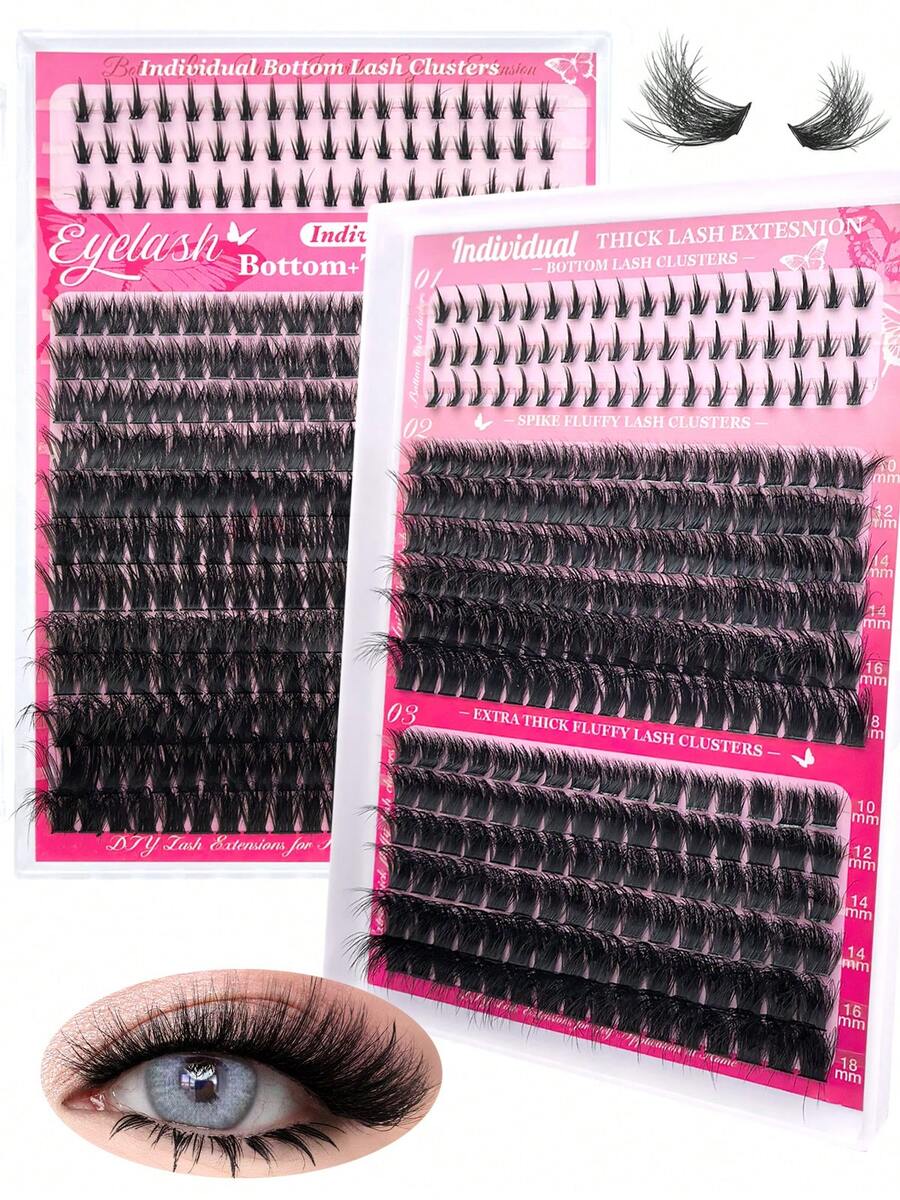 276/252 件独立睫毛簇 60D/80D D 卷曲 10-18 毫米 DIY 单根睫毛延长套装，超浓密、蓬松、自然、可重复使用，适合家庭使用、外出、日常生活、婚礼、约会、派对、音乐节和旅行 - 黑色 - 查看 1