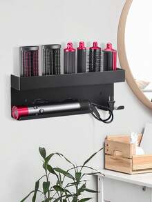 壁挂式吹风机支架，用于收纳美发配件、吹风机和卷发棒，无需钻孔即可安装，可用作吹风机支架、美发工具收纳盒、浴室美发工具整理架。 - 彩色 - 查看 12