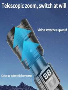 Lanterna LED tática recarregável superbrilhante de 1 peça, 3 modos de iluminação, visor digital, durável, ideal para entusiastas de esportes ao ar livre, caminhadas, caça, acampamento