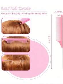 4pcs/Set Hair Styling Comb Set For Kids, 2-In-1 Teasing Comb, Highlighting Tail Comb, Eyebrow Brush - Multicolor - View 4