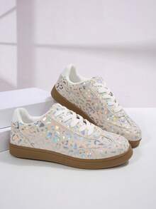 复古休闲豹纹拼布女式运动鞋，2025年春秋季新款 - 米色 - 查看 6