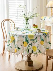 1pc Spring/Summer Pastoral Fresh Lemon Watercolor Floral Tablecloth, Rectangular, Woven Polyester Material With 3D Bamboo Texture, Durable And Easy To Clean, Bright And Vibrant Home Dining Table Decor, Elegant Natural Style Design, Easy Maintenance - Multicolor - View 9