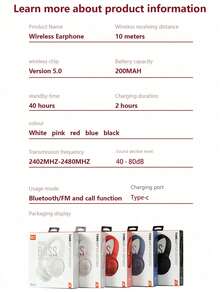 AKKHOO 可折叠无线耳机，立体声，蓝牙 5.3，长续航，智能防噪，游戏耳机 - 白色 - 查看 11