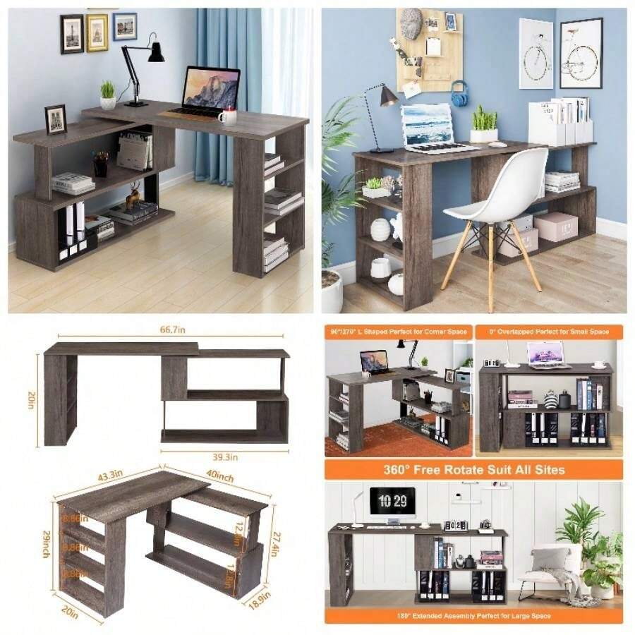 360 Rotating Computer Desk With Storage Large Office Desk With Open ...
