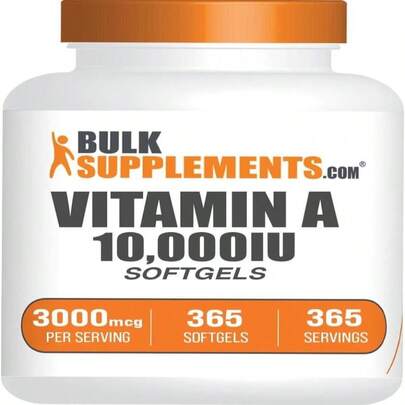 BulkSupplementscom Vitamin A 10000 IU Softgels - As Retinyl Palmitate, Vitamin A Supplement - For Eye &Amp; Immune Support, Gluten Free, 1 Softgel Per Serving, 365 Count (Pack Of 1)