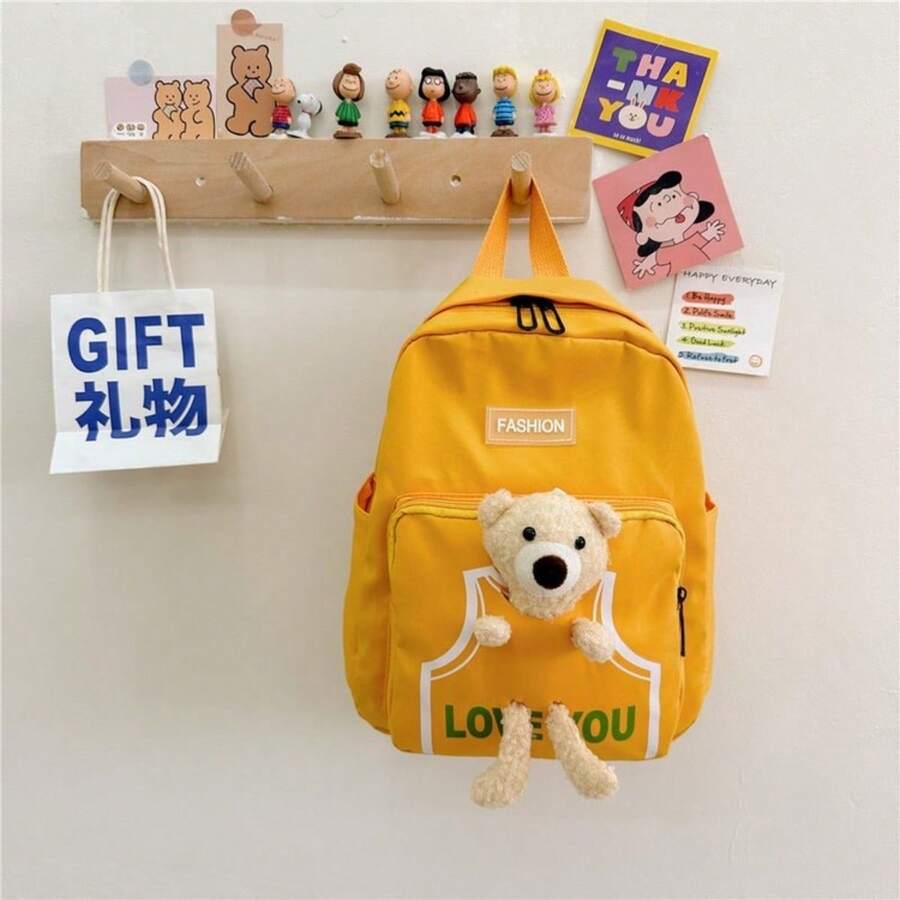 Women's Backpack Random Shipment Model Small Girl With Teddy Bear Decoration Cute Casual Backpack - 黃色 - 查看 1