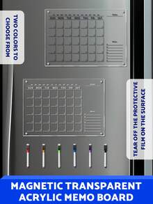 1 Month Planner Magnetic Board (Black/White), Includes 6 Magnetic Dry Erase Markers, Transparent Double-Layer Fridge Board, Display & Writing Board, Magnetic Refrigerator Memo Pad